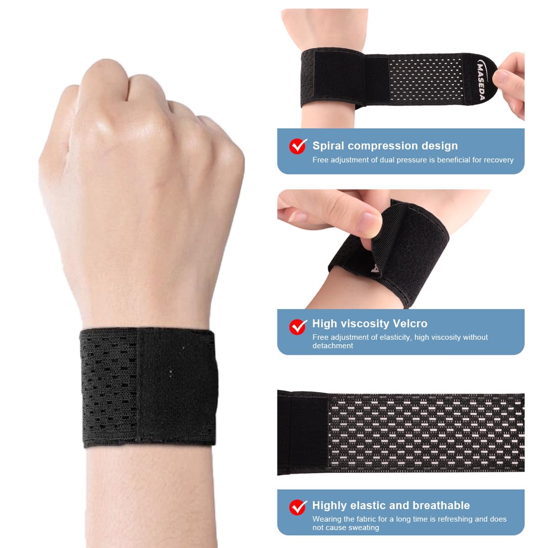 Eniyou Polsiera Ortopedica 4 Pezzi Polsino Ortopedico Polsiera Tunnel Carpale Supporto Comodo per Polso Cinturino Regolabile Traspirante E Resistente Tessuto Elastico E Traspirante 40cm