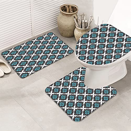 3 teiliges Badematten Set rutschfest U-FöRmige Duschvorleger,Blumen, barocker viktorianischer Stil, antike Renaissance… – Bild 6