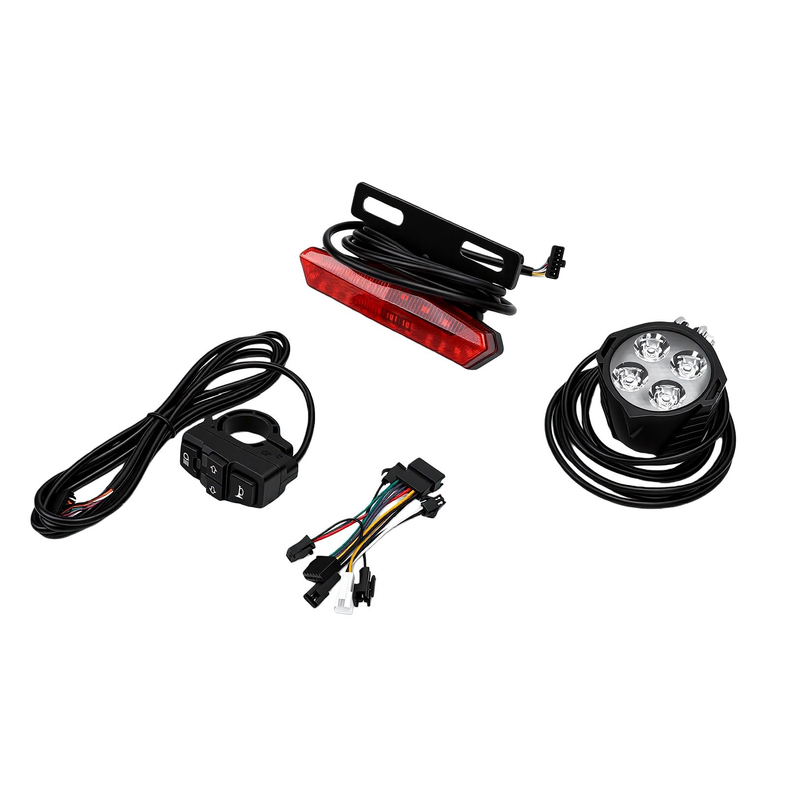 Luocute Juego de Luces para Bicicleta Eléctrica, Faro LED de 400 Lúmenes con Bocina, Luz Trasera con Señal de, Interruptor de Control del Manillar para Accesorios de Bicicleta