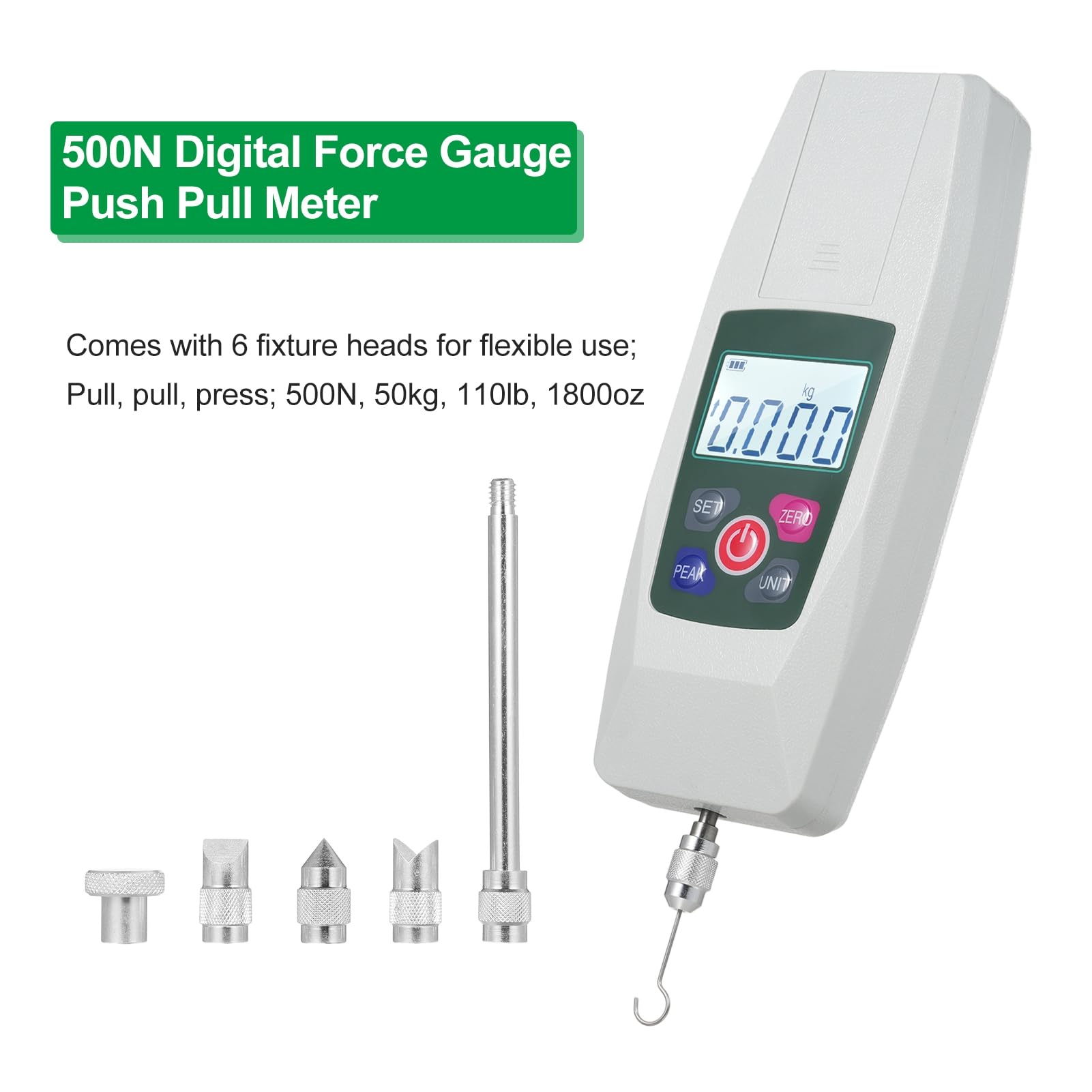 Medidor de fuerza Digital 500N 2 en probador de empuje y tracción dinamómetro multifuncional para pruebas de presión de tensión con apagado automático (KF-500)