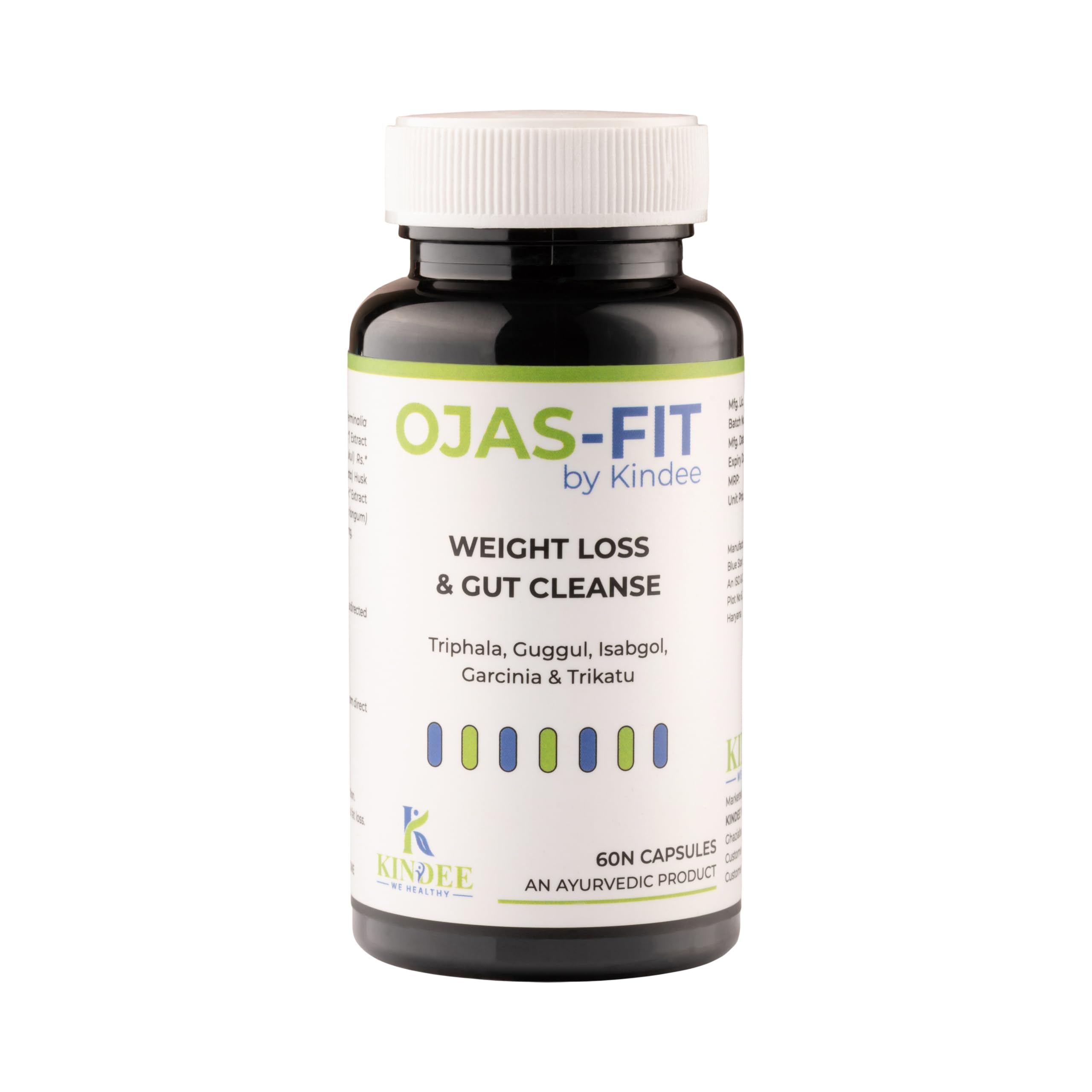 Kindee Ojas-Fit Ayurvedic Herbal Capsules for Weight Management & Gut Cleanse Support | Triphala, Guggul, Isabgol, Garcinia & Trikatu | Digestive & Metabolism Support | 60 Capsules-image-25
