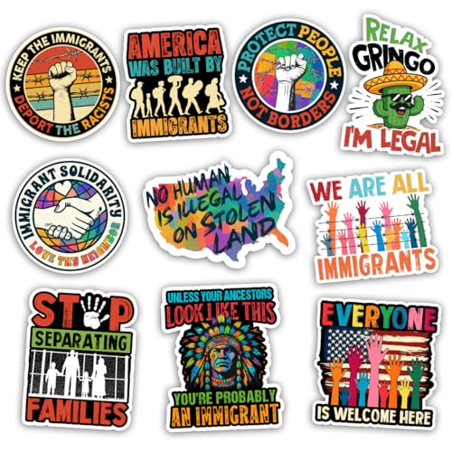 Image of TODOLIA (10Pcs-3in) Immigrant Rights Sticker Pack, Immigration Human Rights Sticker, Equality Social Justice Democrat Gift, Democracy Decoration for Laptop Tablet Water Bottle Helmet Car Vehicles