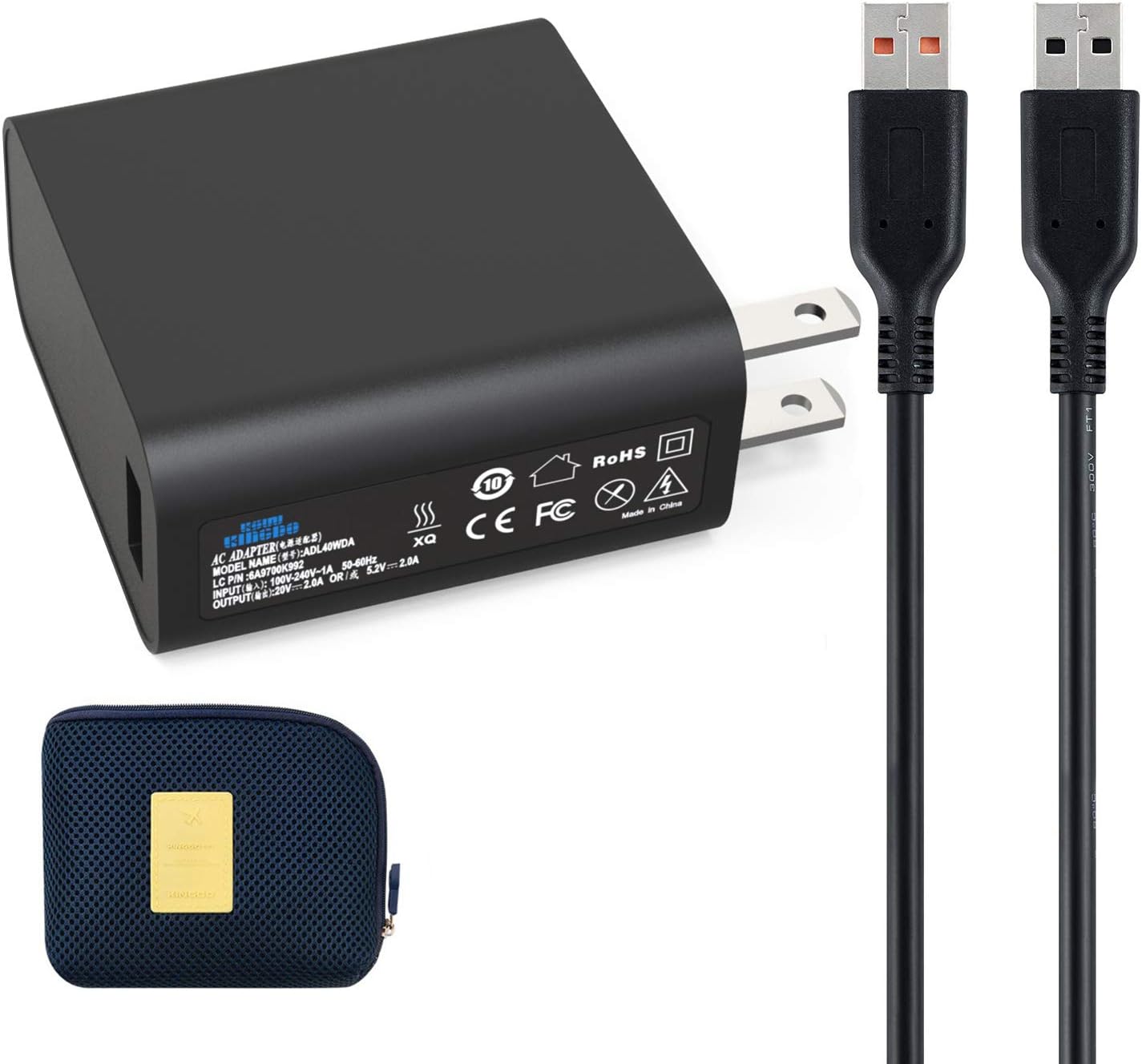 Yoga Charger for Lenovo Yoga, KSW KINGDO 40W 20V 2A or 5.2V 2A Power Supply for Lenovo Yoga 3 Pro Convertible Ultrabook Tablet with 6.7Ft Power Cord Including a Carrying Pouch