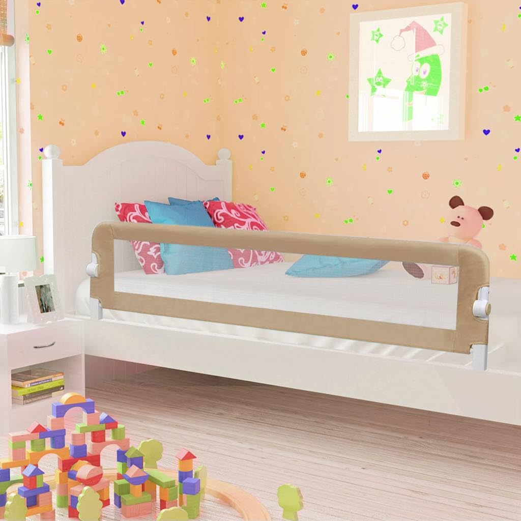 Bettschutzgitter für Kleinkinder 180x42 cm, Rausfallschutz für Kinderbett, Klappbares Sicherheitsgitter Taupe, Stabiler Bettgitter-Schutz aus atmungsaktivem Netzgewebe