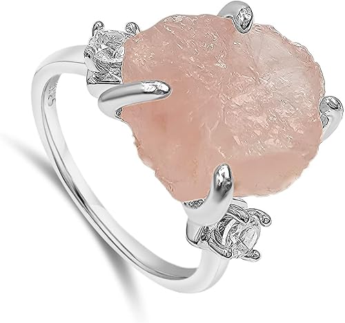 Miniatura 8 de Real Raw Crystal Ring Birthstone sterling silver White Gold statement Jewelry gift for her Christmas Mothers Day Birthday Valentine Statement Ring
