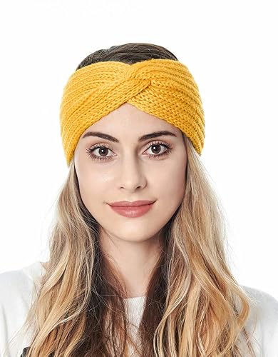 Foto von axy Damen Strick Stirnband mit Twist Knoten, Winter Haarband, Headband gestrickt Haarband (Schwarz)