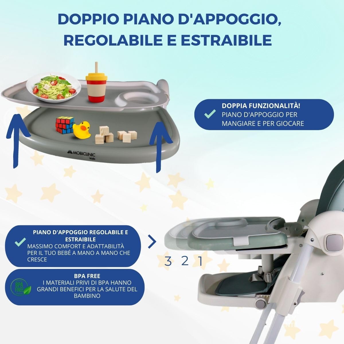 Mobiclinic® Kids, Seggiolone per bambini, Evolutiva, Pieghevole, Trasformabile in seggiolone, Simba, Imbracatura a 5 punti, Ruote con freno, Doppio vassoio estraibile, Tessuto lavabile, Regolabile