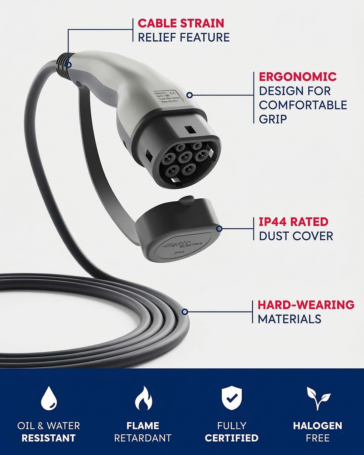Type 2 EV Charging Cable 7.4kW | 32A | 8M | 1-Phase | Mode 3 | 8 Metre Type 2 to Type 2 Charging Cable 7kW Electric Car Charger, Fast EV Vehicle Charger - Made in Holland – With Storage Bag — view 5