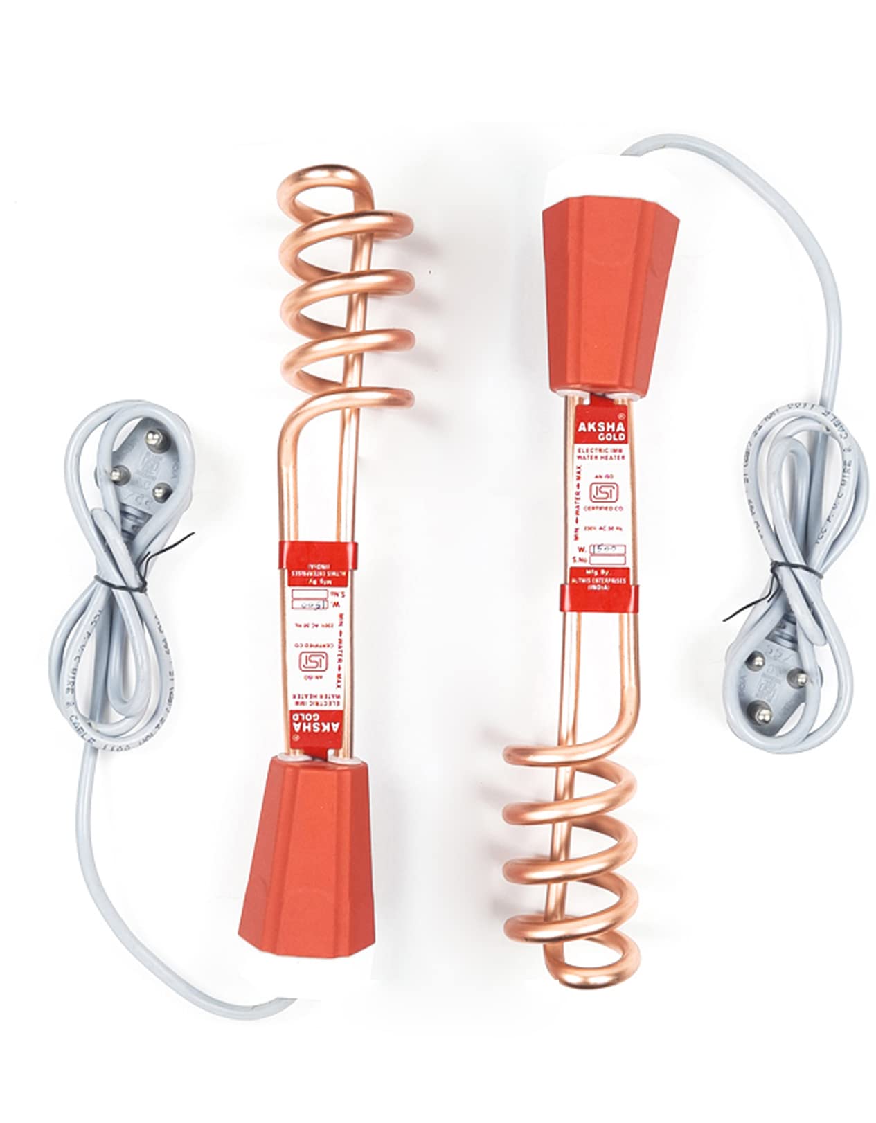 Aksha Gold Shock Portable Proof Water Heater Immersion Rod for Home Kitchen Bathroom 1500 Watt Element (2 Pcs)