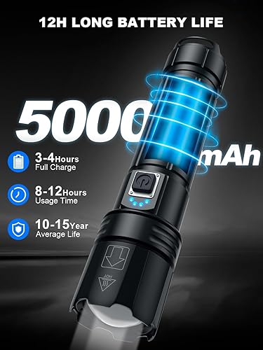 Miniatura 5 de Linternas recargables de alto lúmenes, 990.000 lúmenes, linterna LED súper brillante, luz de flash de alta potencia con capacidad de 5000 mAh,