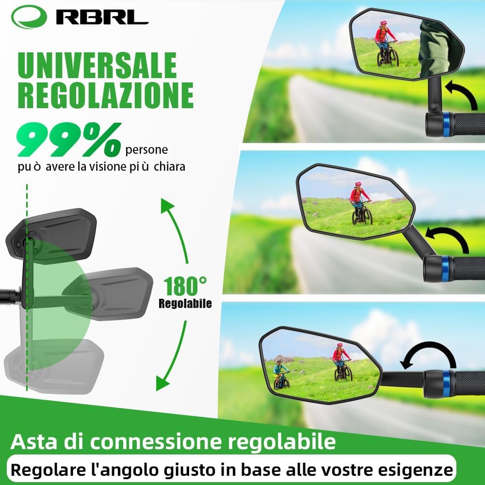 RBRL Specchio retrovisore per bicicletta, non facile da bloccare, infrangibile e duraturo, regolabile a 360° per e-bike (sinistra)