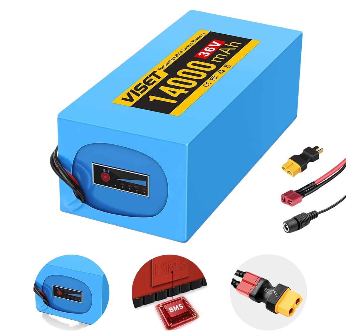 VISET 48V/36V/24V Ebike Battery 10AH 14AH 20AH 30AH Electric Battery Lithium with BMS, Compatible with E-Bikes, Scooters, ATVs, Motorcycles and More, for 100-1000W Motor