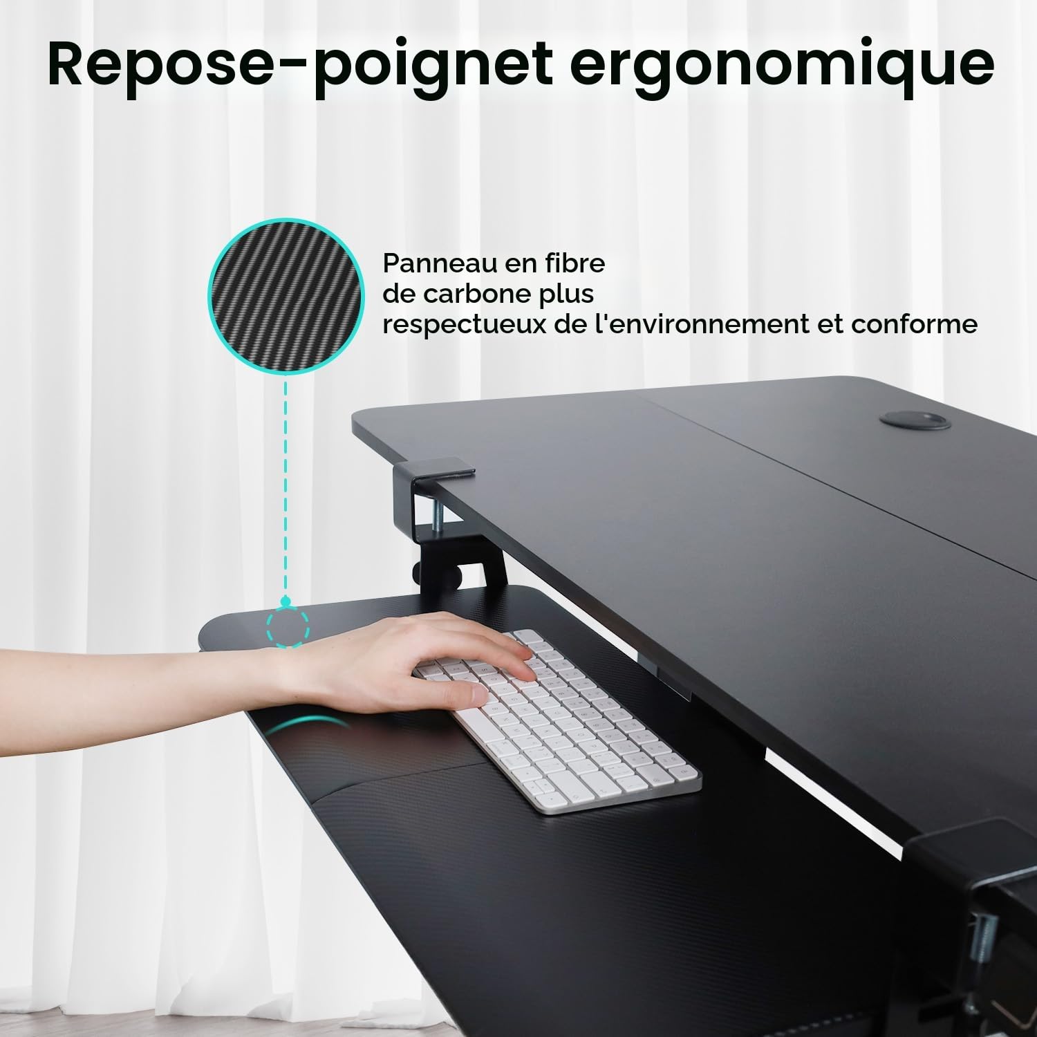 NearHub Grand plateau de clavier coulissant sous le bureau avec système de fixation en C extra robuste, 66 cm (76 cm y compris les pinces) x 27,9 cm, plateforme coulissante stable pour écrire