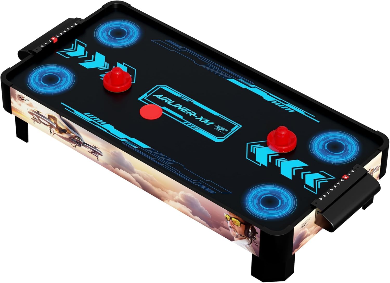 Carromco Airliner-XM Air Hockey, Jeu de Table avec Ventilateur et Moteur pour 2 Joueurs, 4 poussoirs et 4 palets Inclus