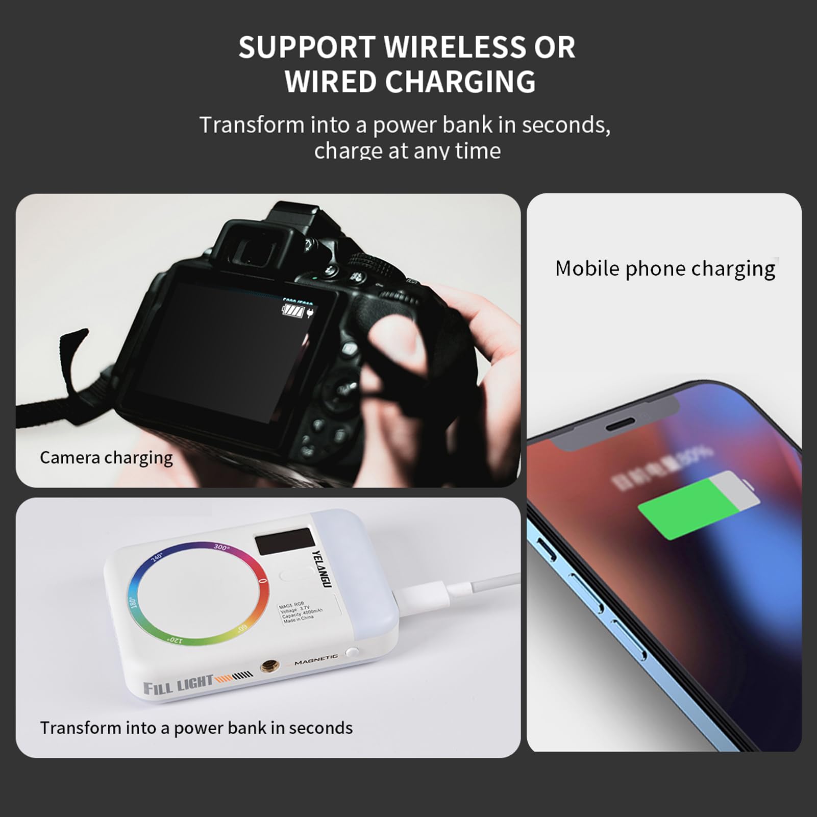 Andoer CC5 lampa wideo RGB, lampa wideo LED 2500 K – 9000 K, dwustronne światło fotograficzne, ściemniane światło do telefonów z aparatem, 26 efektów scenerii, wbudowany akumulator z adapterem zimnego
