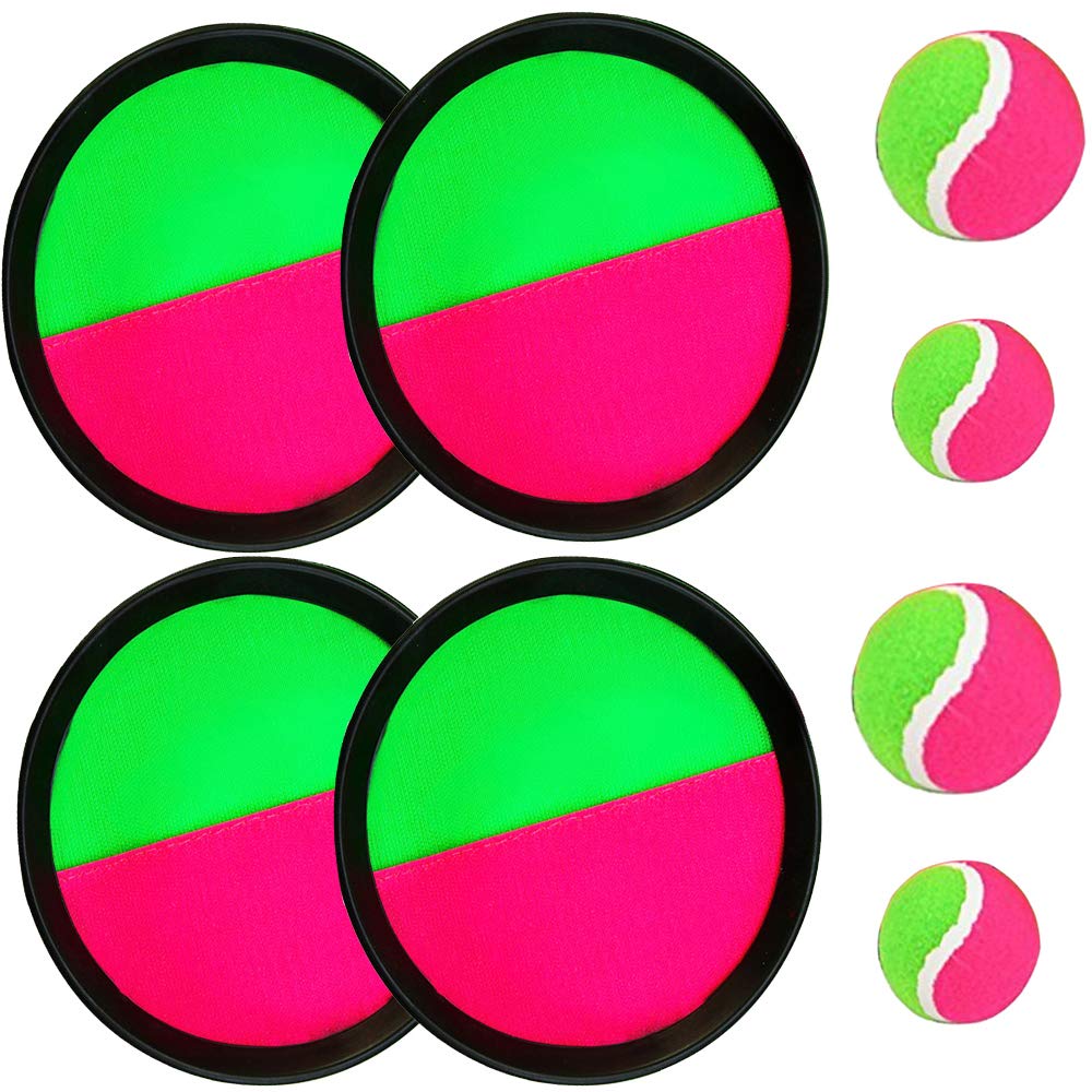Paddle Catch Ball and Toss Game Set Disc Toss and Catch Paddle Sport Game (4 Paddles and 4 Balls)