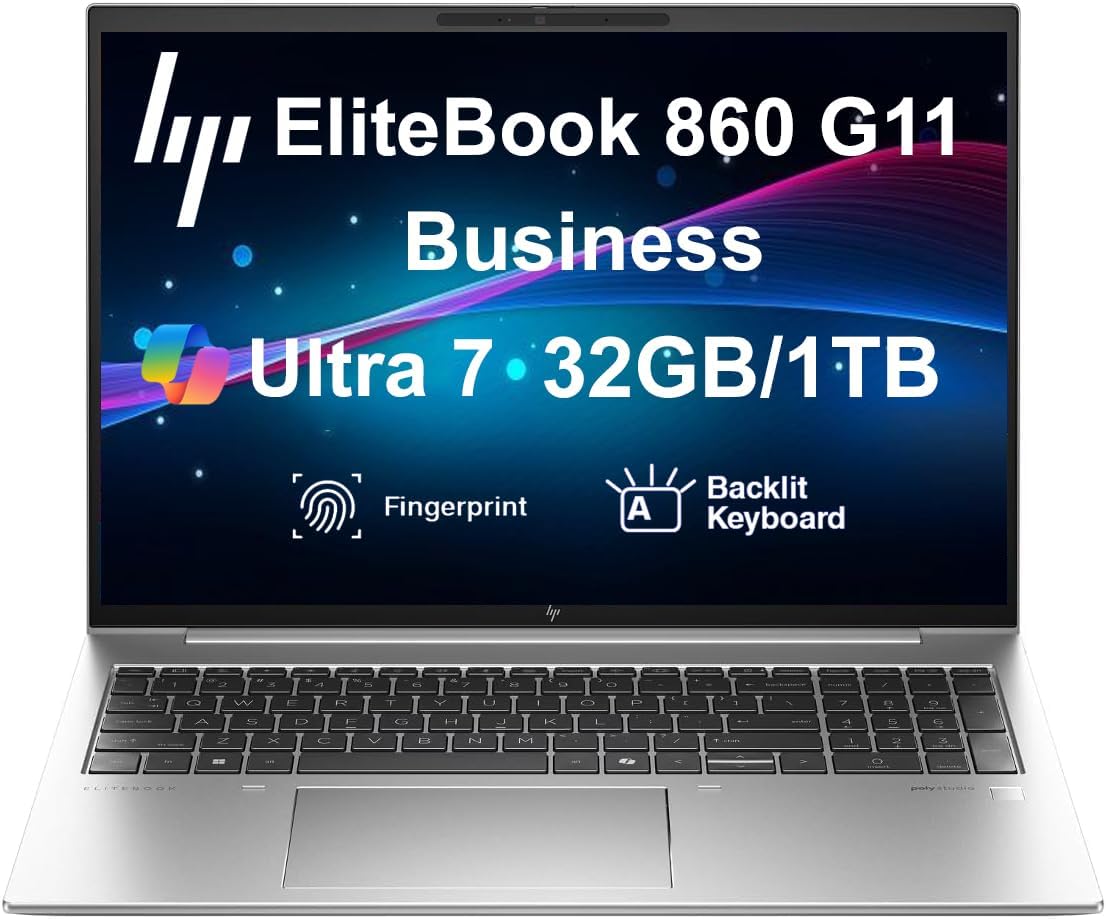 HP EliteBook 860 G11 Copilot+ Business Laptop 16.0" IPS FHD+ Display (Intel Ultra 7 155U vPro, 32GB DDR5, 1TB PCIe SSD, Intel Graphics, Backlit KB, Fingerprint, 2 Thunderbolt 4, HDMI, Win 11 Pro)
