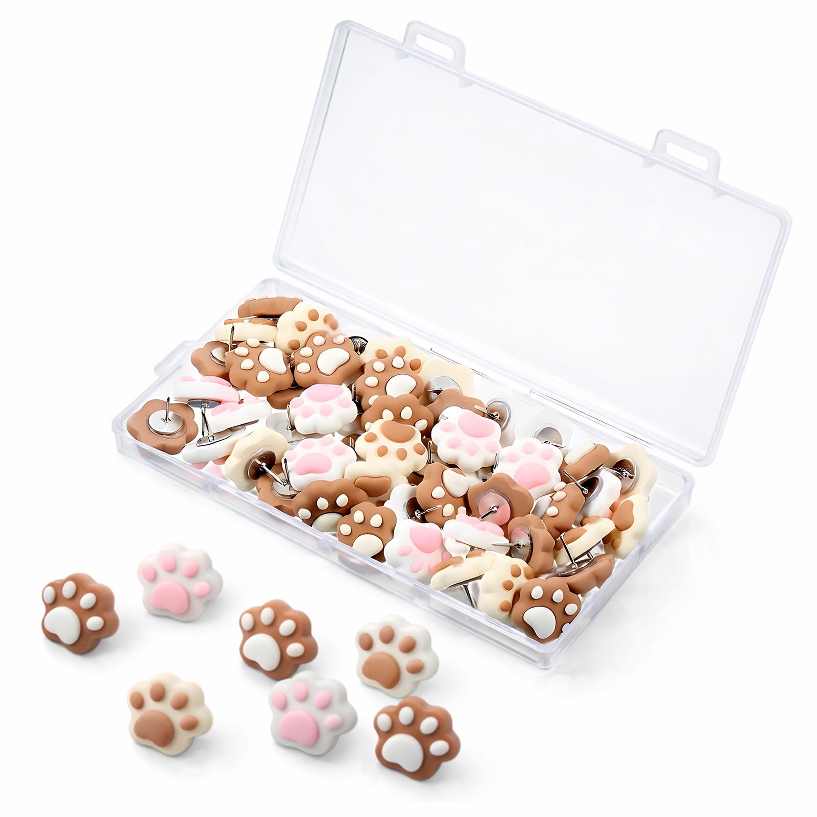 QFGasre Cat Push Pins Cute Push Pins for Bulletin Board Decorative Thumb Tacks Cat Desk Accessories Cubicle Decorations Cork Board Thumbtacks for Home Office (50-Cat Paw)