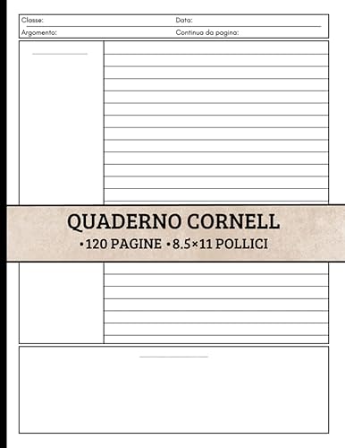 quaderno cornell: Sistema di annotazione per studenti, insegnanti, scuola, formato grande, ("8,5x11″), 120 pagine, per organizzare gli appunti (Sistema di annotazione)