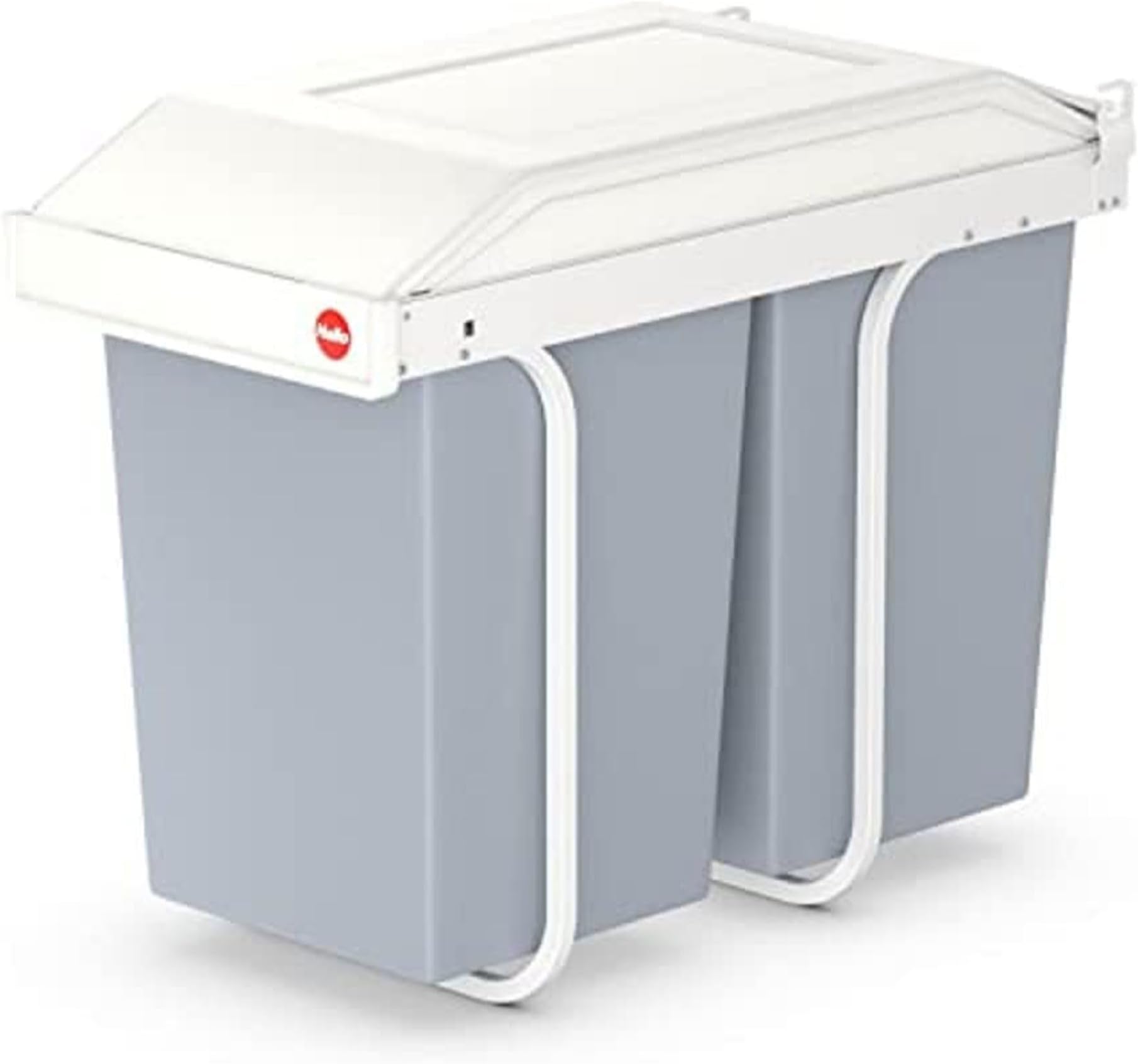 Multi-Box Duo L Pull-Out Kitchen Trash Can, 2 x 3.7 Gal (7.4 Gal Total), Blue/Gray - Corrosion-Resistant, Sliding Lid, Under Cabinet Garbage & Recycling, Fits 11.8" Cabinets