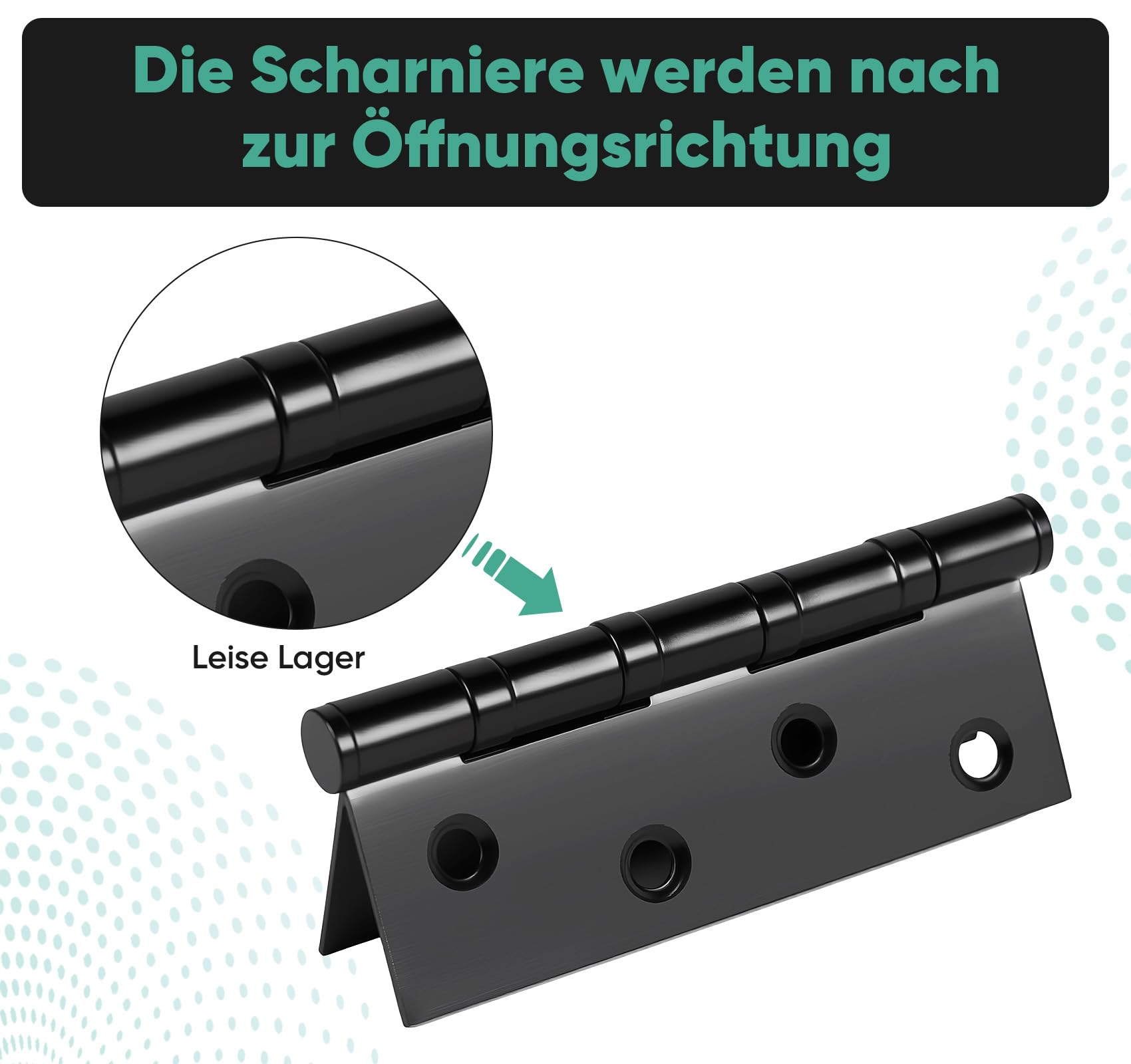 Bolatus Scharnieren, 4 stuks, zware belasting, 100 x 76 x 13 mm, inklapbaar, zwart, met 8 gaten, kogellagerscharnieren, roestvrij staal met schroeven, scharnieren voor massieve deuren, tuinpoort