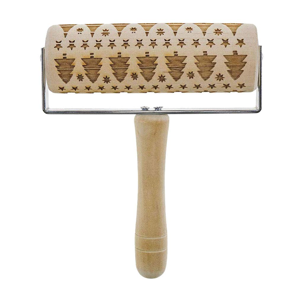 Sixpi Gift Wooden Christmas Embossing Rolling Pin Engraved DIY Tools for Baking Cookie Kid, Christmas Ornaments Advent Calendar Pillow Covers Garland Tree Skirt Gift Bags Wrapping Paper