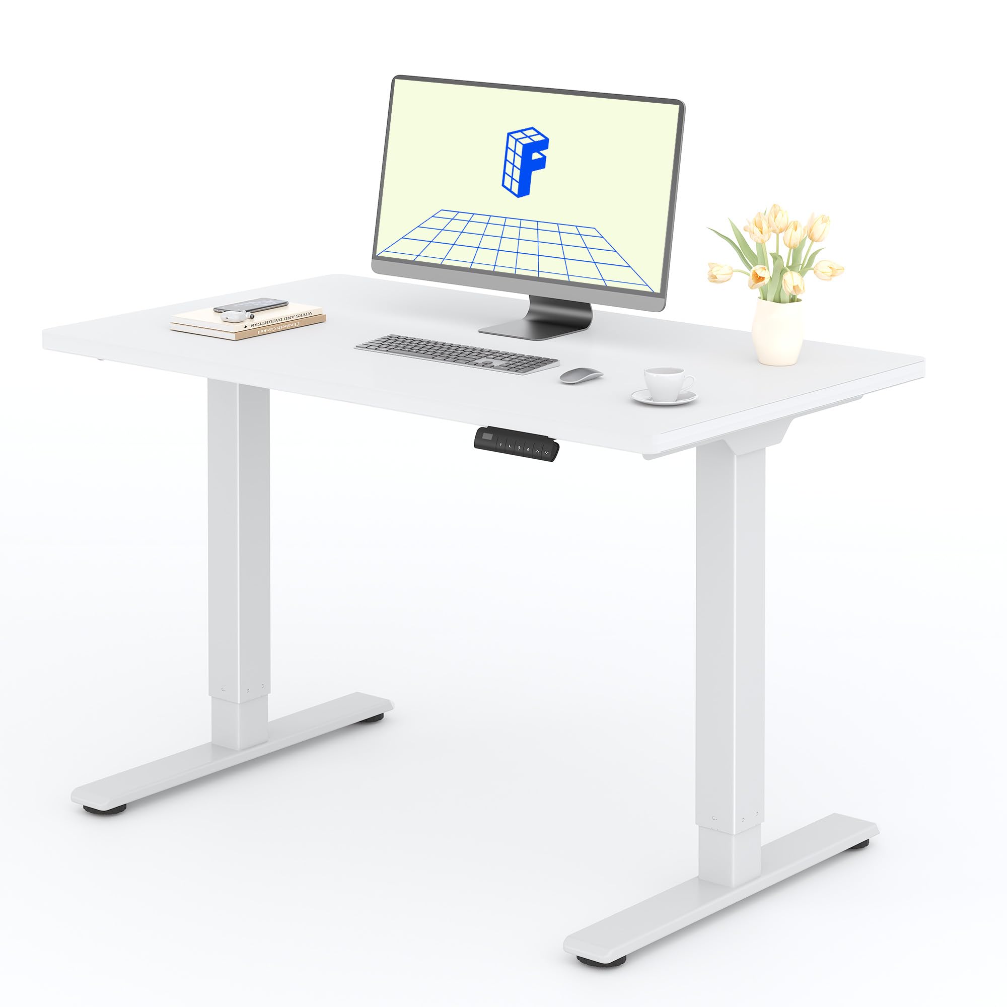FLEXISPOT Escritorio Elevable Eléctrico 120X60cm con Tablero Entero con 2 Motor, Standing Desk, Mesa Elevable Escritorio de Elevable con 4 Opciones de Memoria Inteligente para Oficina y Hogar(Blanco)