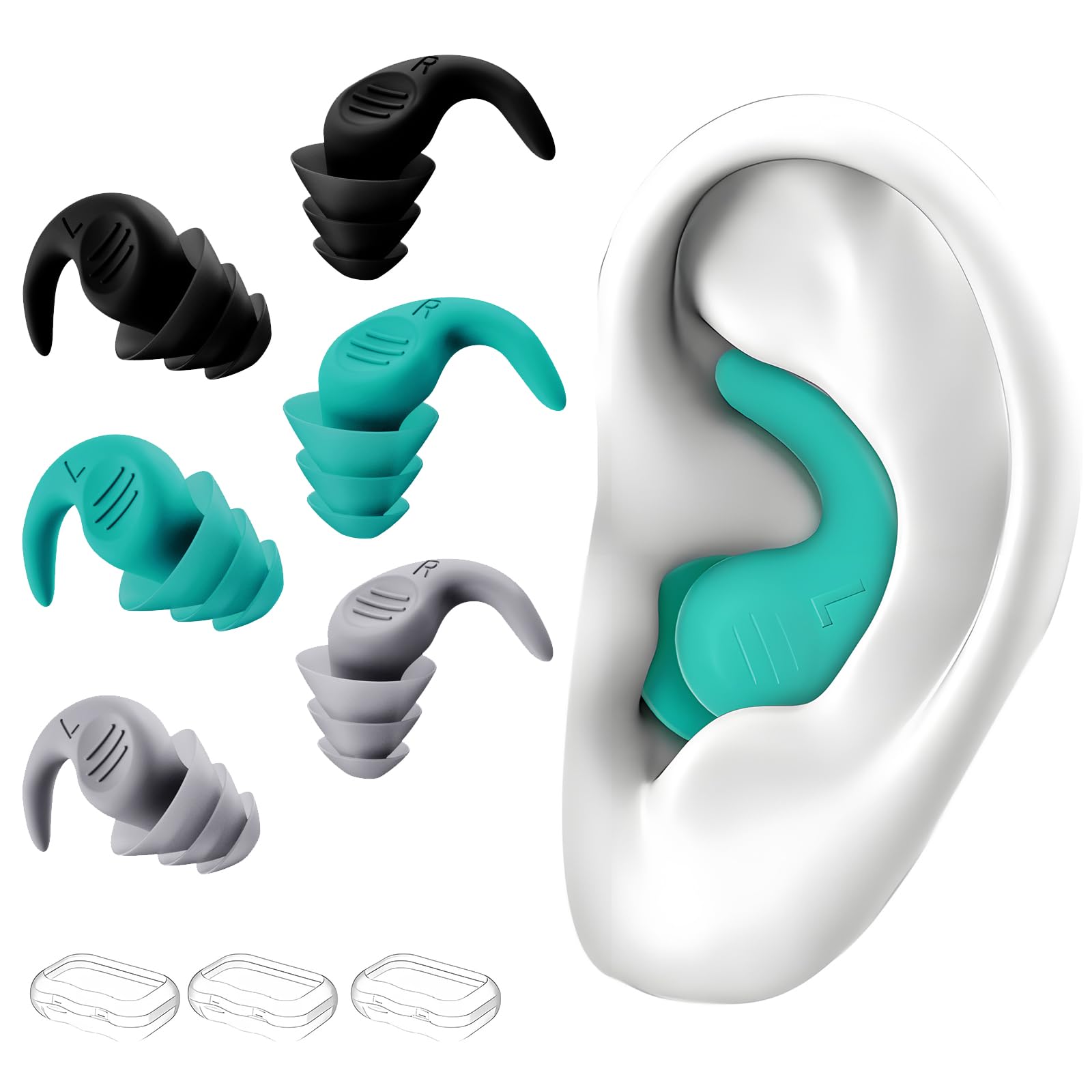 3 works Swimming Ear Plugs for Adults and Kids,Waterproof Silicone Ear Plugs