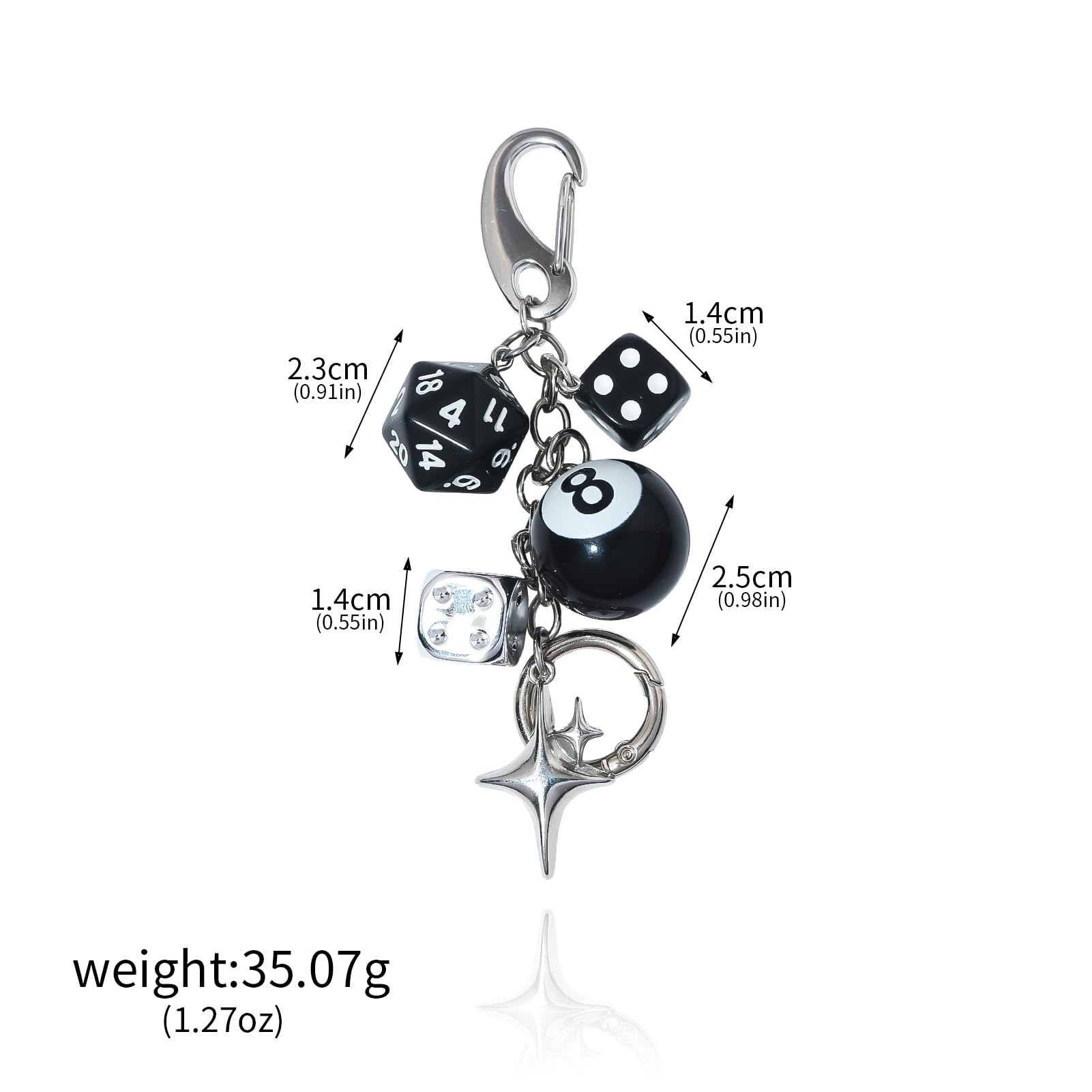 Black Ball Keychain Dice Polaris Star Charm Resin Zinc