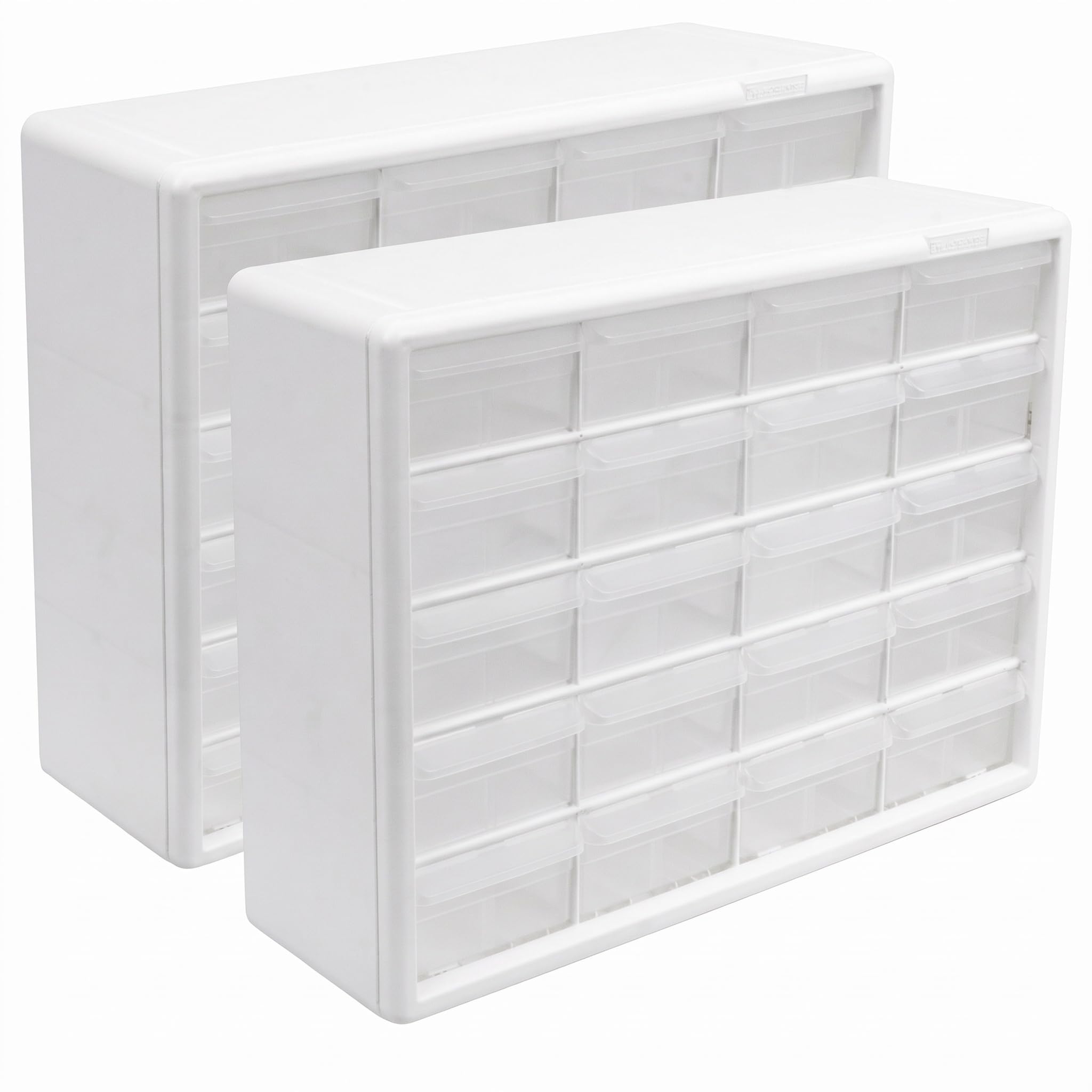 Akro-Mils 24-Drawer Plastic Drawer Storage Cabinet for Garage Organization, Bead Organizer, Building Bricks Storage, Teacher Toolbox, Makeup Organizer, 20-Inch W x 6-Inch D x 16-Inch H, 10124 White