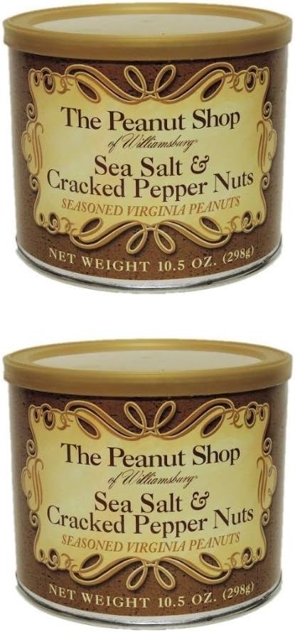 Seasoned Virginia Peanuts by The Peanut Shop of Williamsburg - Sea Salt and Cracked Pepper (10.5 ounce) (Pack of 2)