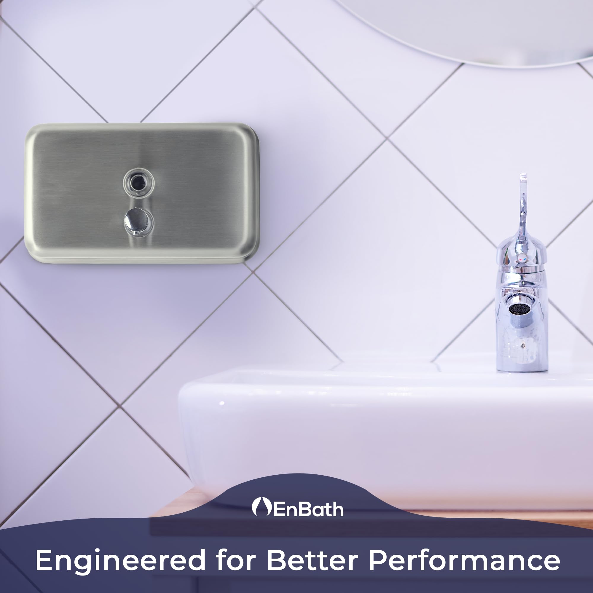 EnBath Dispensador de jabón comercial de montaje en pared, dispensador de jabón horizontal de acero inoxidable montado en la pared para baño, nuevo diseño superior con bomba antifugas y forro a prueba