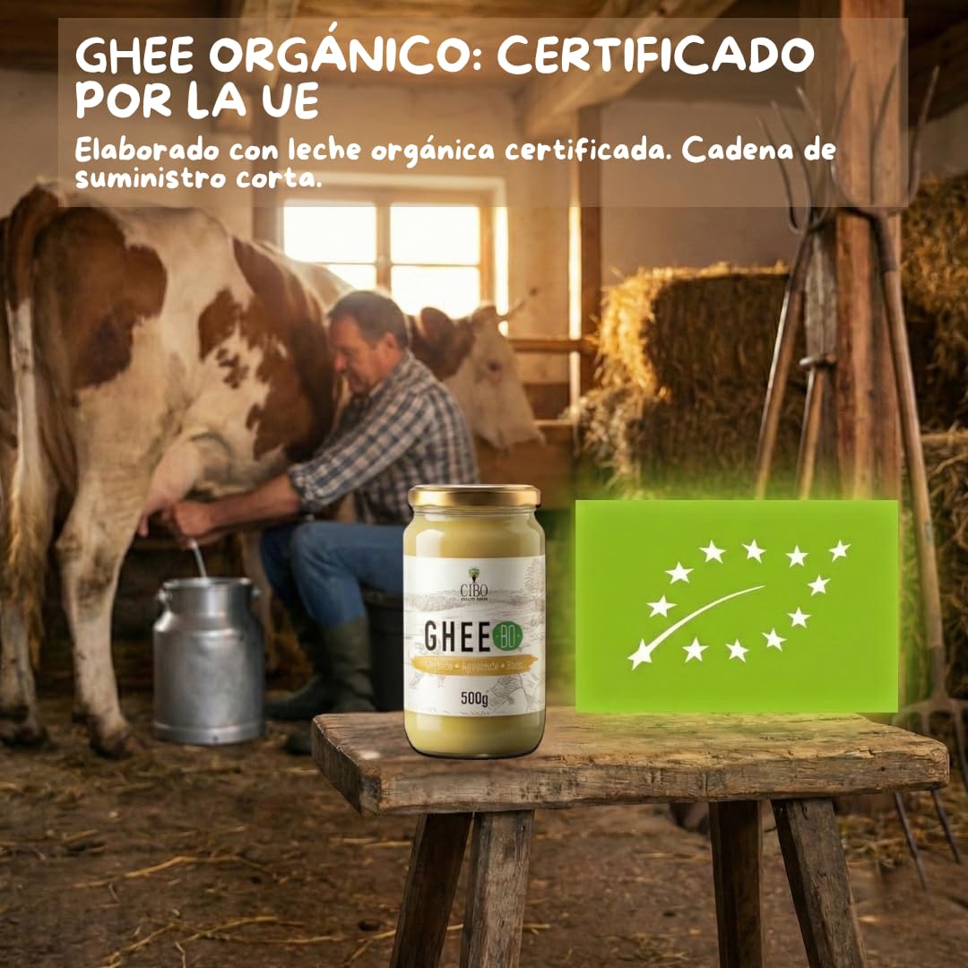 Cibo Ghee Ecológico 500g - Leche de Parma y Reggio Emilia - Vacas de Pasto - Punto de Humo 250°C