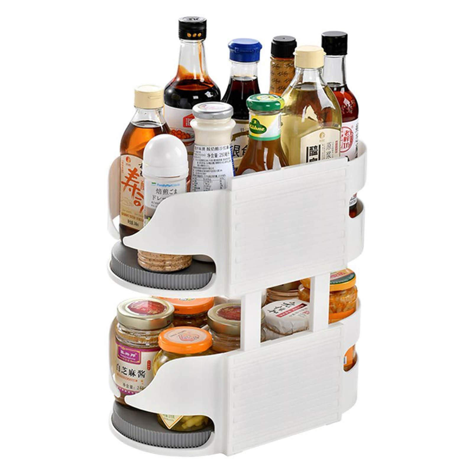 Lazy Susan de 2 Niveles con Asas, Bandeja giratoria, contenedores organizadores de Almacenamiento, para armarios, despensa, Nevera, mesas de Cocina, baño, Organizador Giratorio