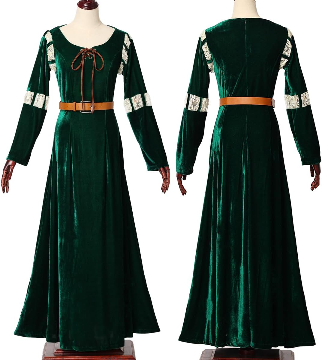 GRACEART Women's Brave Princess Gown Merida Cosplay Dress Halloween Renaissance Medieval Costume Green Court Outfit - Image 5