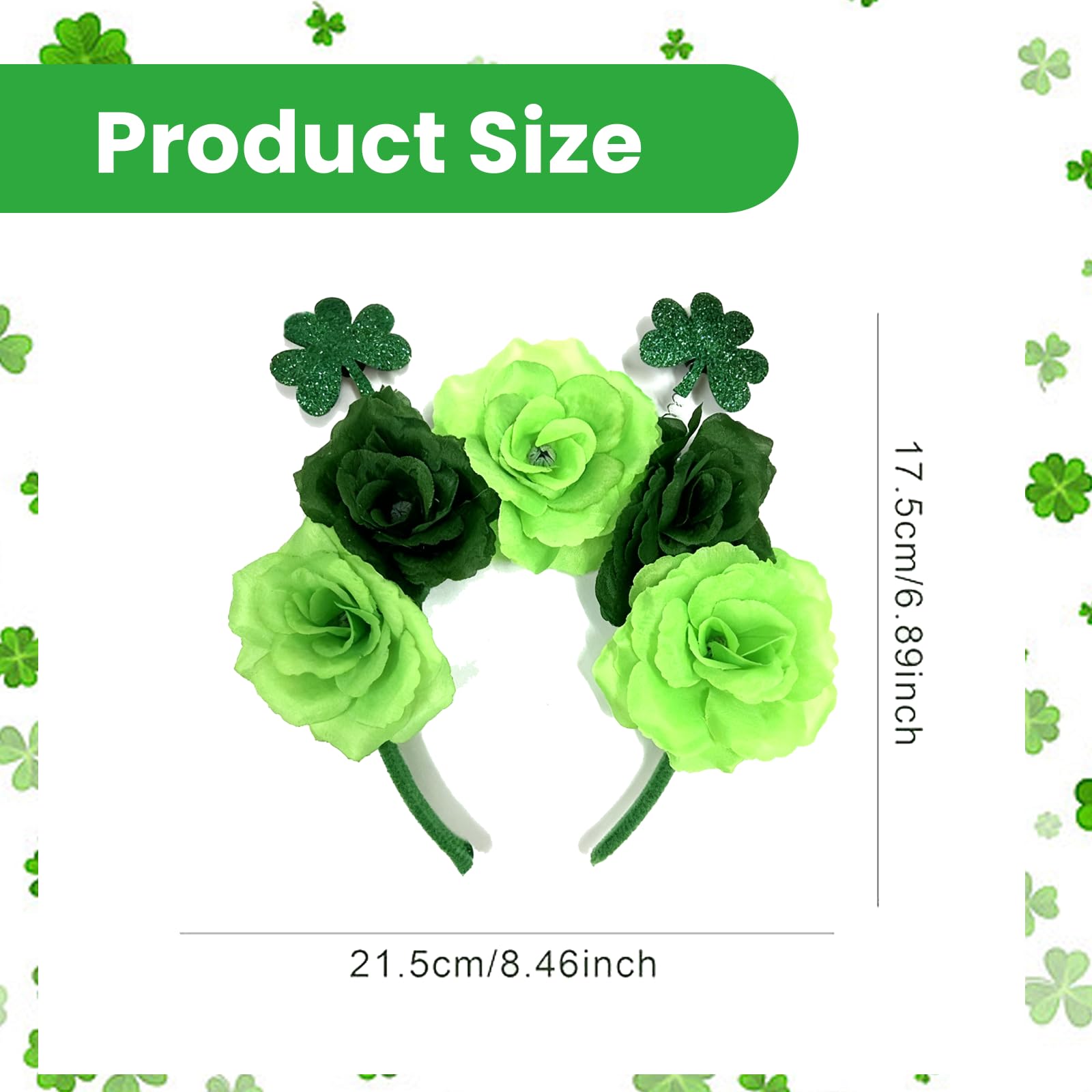 Riewy 1 Pcs St Patricks Day Headband Decorations,St Patricks Day Accessories Saint Patrick's Day Fancy Dress Green Flower Shamrock Headband for Women's Party Costume Headwear Hair Accessories Gifts - Image 2