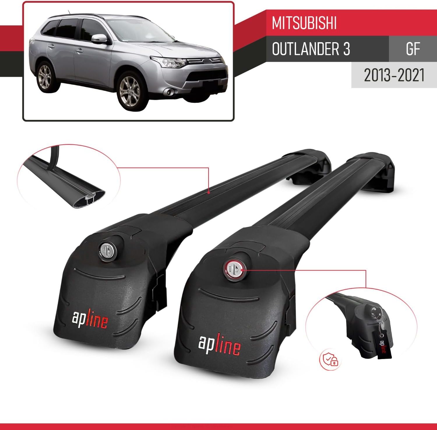 Compatible with Mitsubishi Outlander 3 (GF) 2013-2021 ACE-2 Type Car Roof Rack Cross Bar Black Aluminium Bars