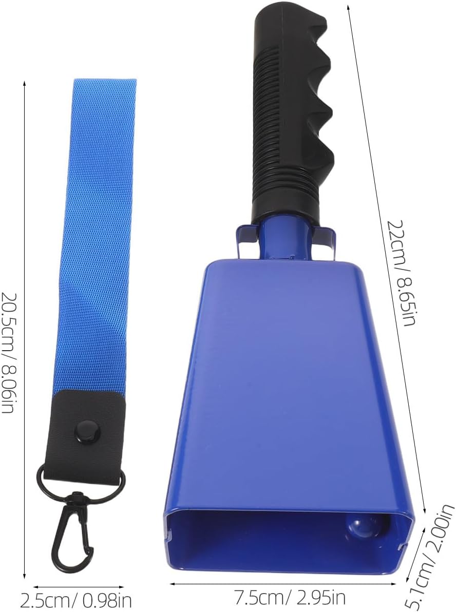 Metal Cowbell with Handle & Wrist Strap Sports Events Cheering Bell (Blue) - Noise Makers Chimes for Percussion School Team Spirit Musical Instruments Alarm