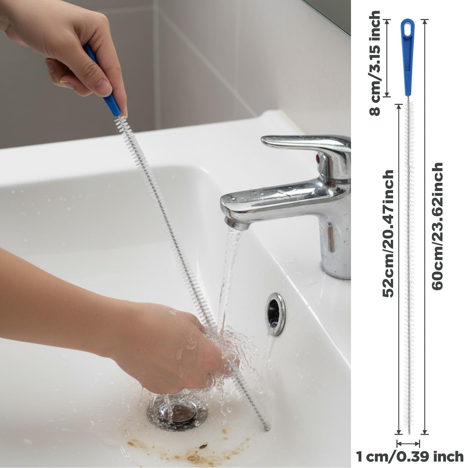 Ymapinc 2 unidades desatascadores en espiral de acero inoxidable para limpieza de tuberías en espiral de nailon para fregaderos, inodoros, duchas, tuberías de cocina (60 cm)