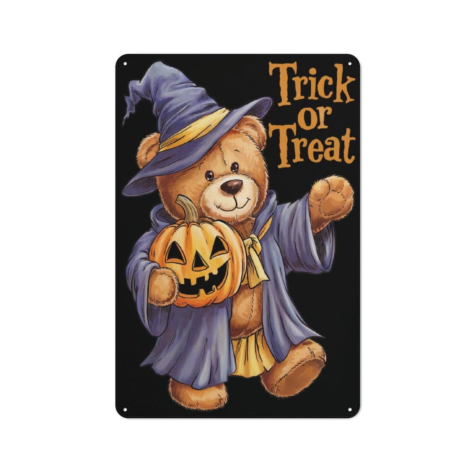 Tin Sign 30x20cm with Halloween Teddy Bear for Garage Wall, Rustic Decor, for Living Room, Hallway And Entrance Wall Decor