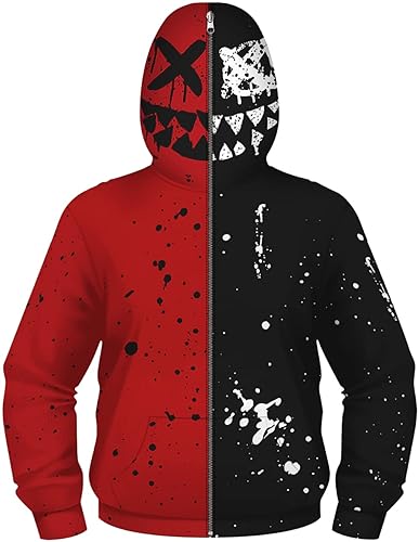 Zip Up Boy's 3D Printed Superhero Mask Costume Hoodies Hooded