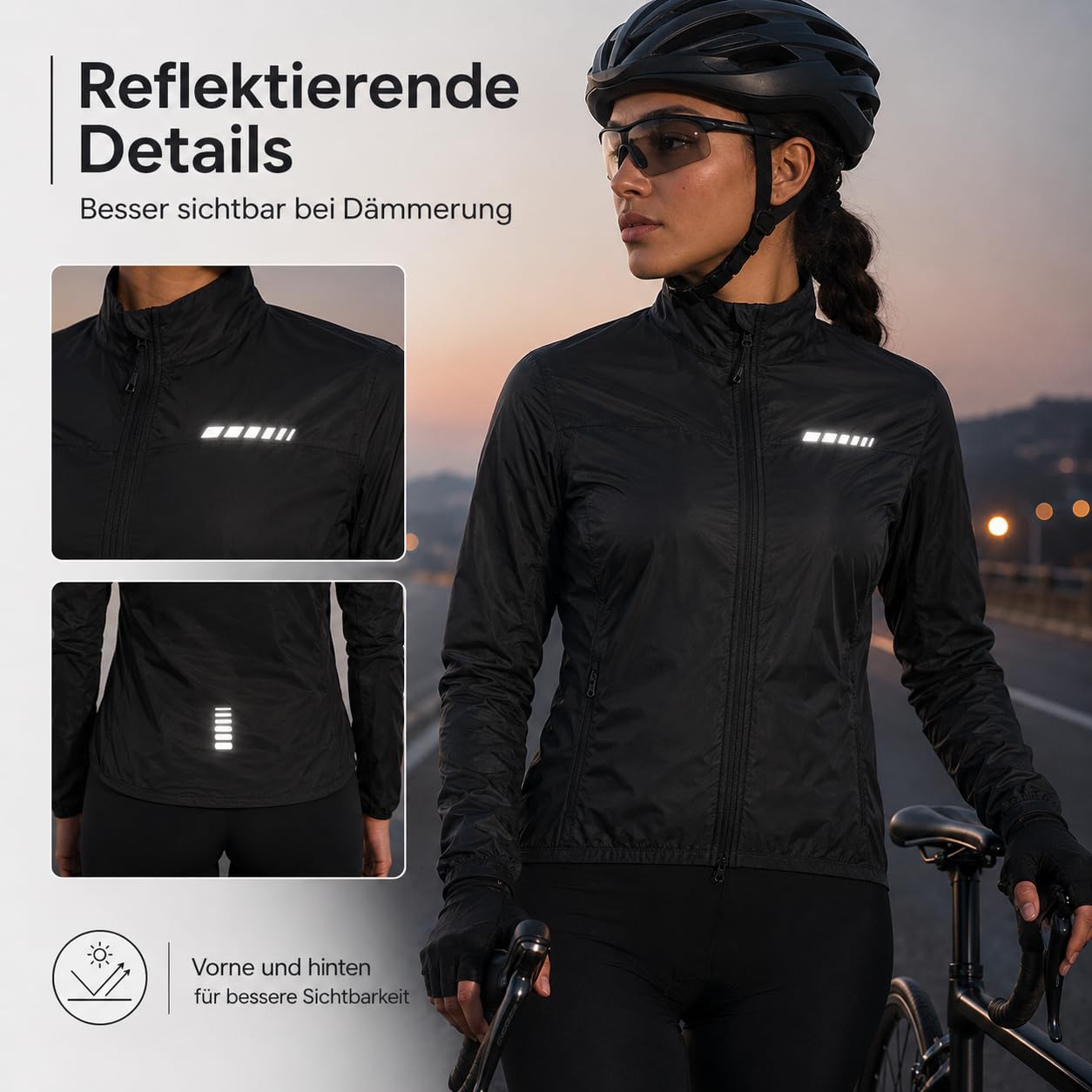 Przewalski Fahrradjacke Damen, Windbreaker Damen Reflektierend Wasserabweisend Atmungsaktiv für Laufen und Radfahren