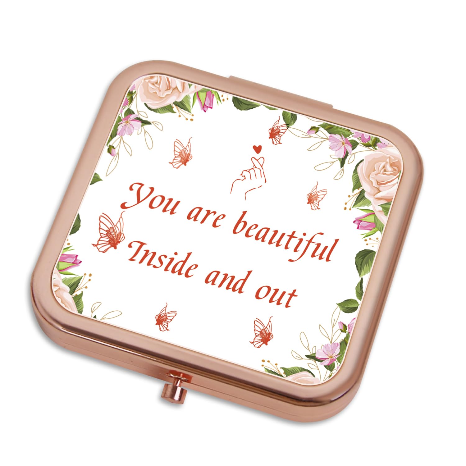 Ximruyuv Small Compact Mirror, Rosegold Square 2.8”×2.8” DropRubber Style Double Sided Mini Magnifying 1X/2X Mirror for Purse Can be Used as Gifts for
