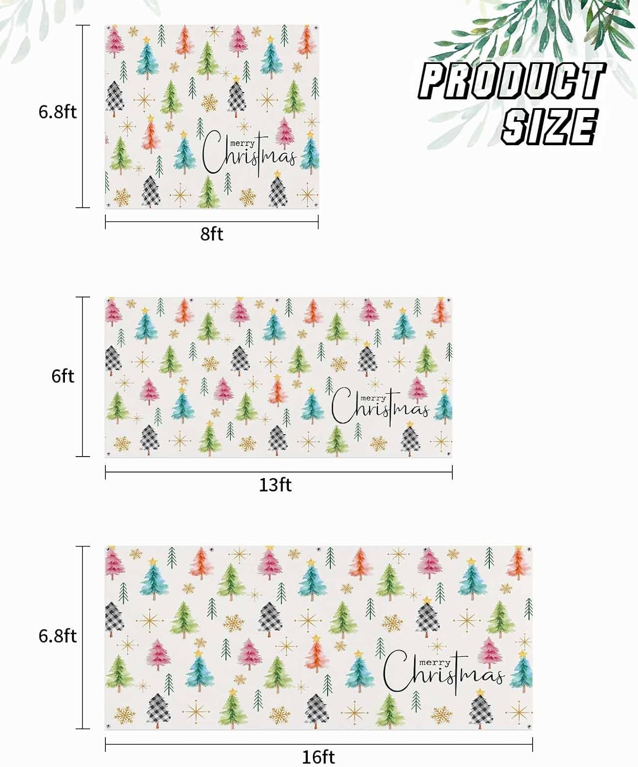 Christmas Tree Garage Door Banner Cover Decorations,Large Outdoor Hanging Garage Door Covers Christmas Thanksgiving Halloween Wall Backdrop for Holiday Party,Rainbow Colorful Snowflake 6x13ft