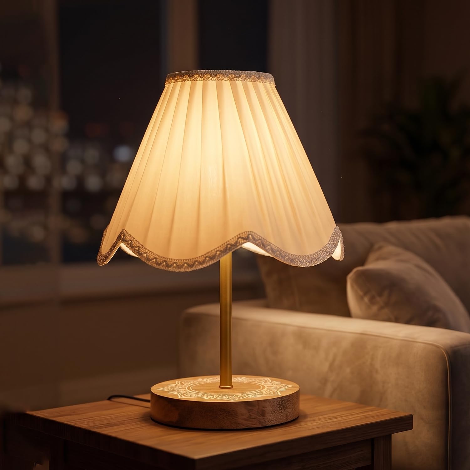 ekhasa nostrae fabric shade table lamp for bedroom & living room | mango wooden base, study table & bedside table lamp, home & office decor, gifting for housewarming & birthday