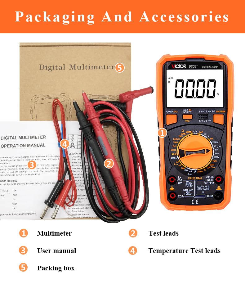 Image of Victor /RuoShui VC9807A+ ac dc Manual Range multimeter Digital with Flashlight Function(Victor VC9807A+)