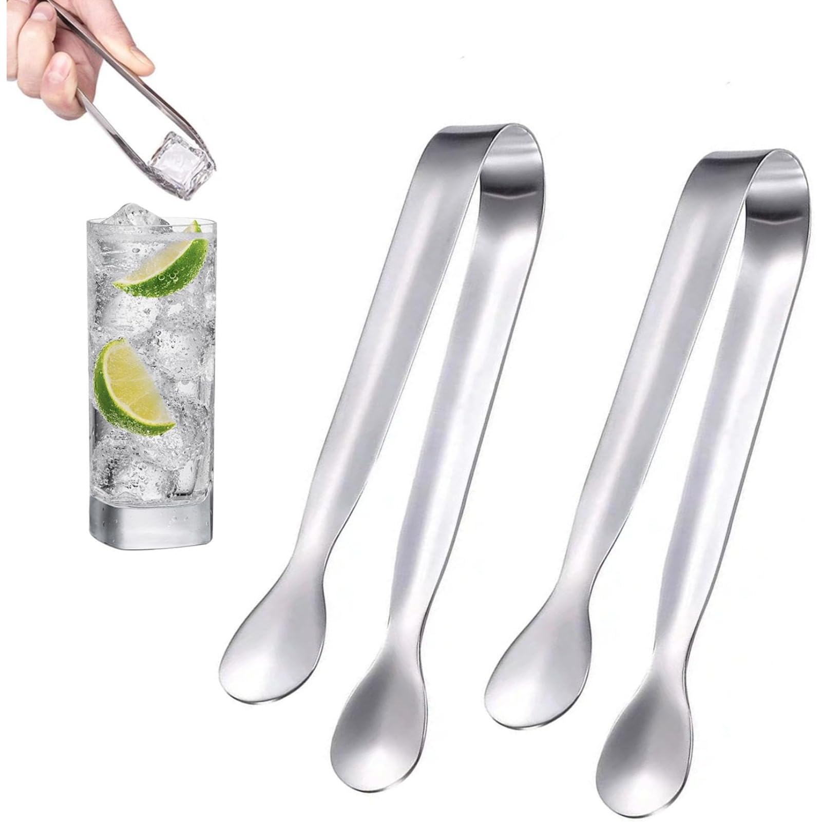 Juego de 2 Pinzas de Acero Inoxidable Para Caramelos, Hielo, Cubitos de Azúcar, Postre, Bufé y Pícnic - Color Plateado