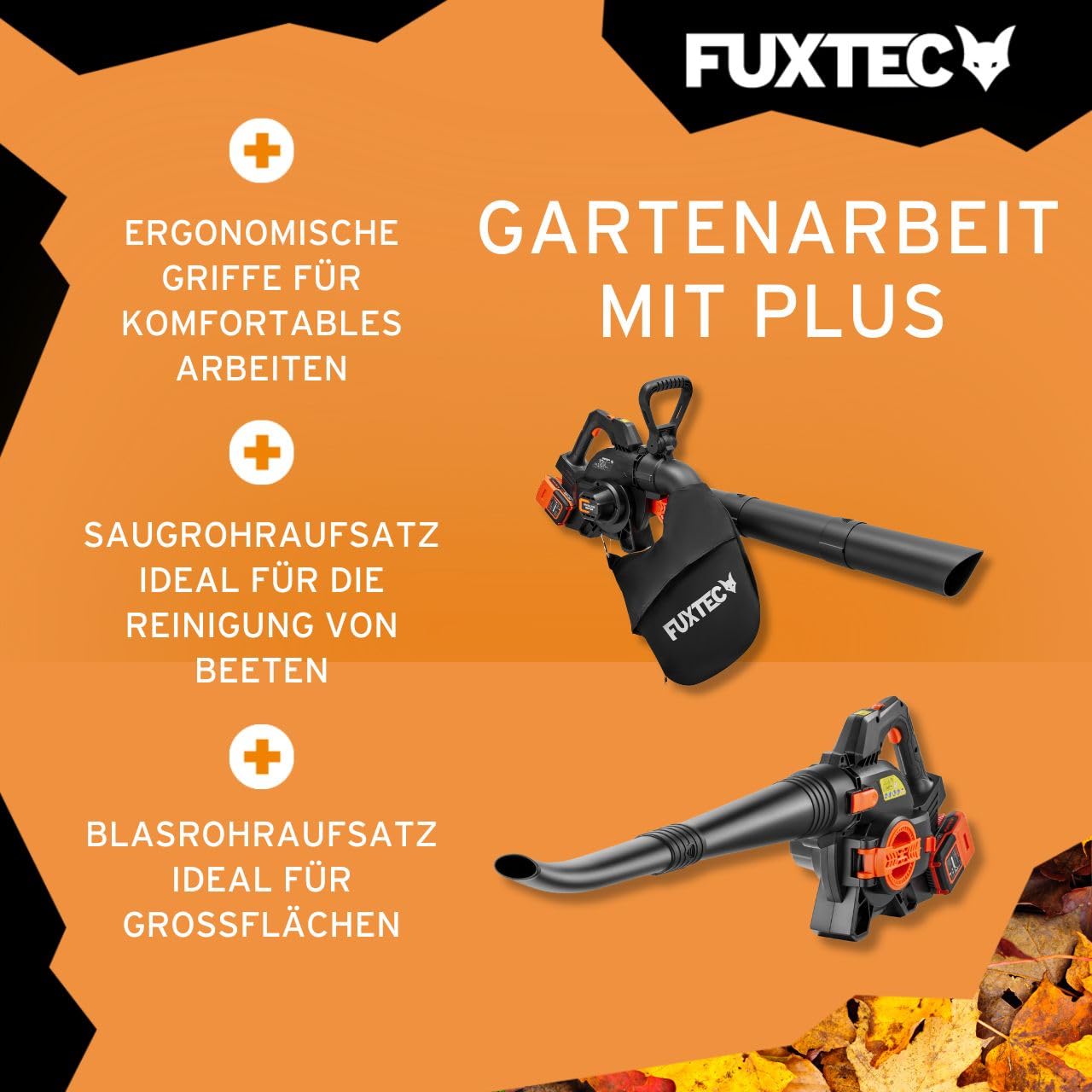 FUXTEC 40 Volt 2in1 Akku-Laubbläser/-Sauger Set FX-E2LBS-SET, leistungsstarker Laubhäcksler inkl.Akku und Ladegerät, Saugleistung 685.1m³/h, ergonomischer Handgriff, Geschwindigkeitsregulierung