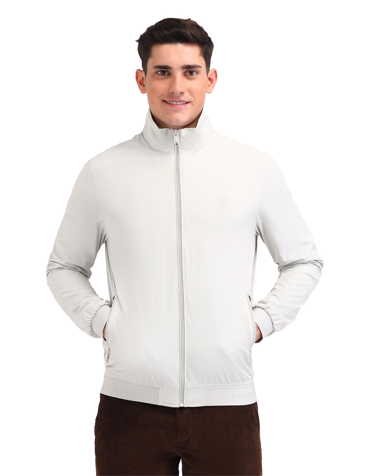 u.s. polo assn. Men's Grey Graphic Mock collar Long Sleeve Casual Polyester Regular Fit Jacket-picture-26