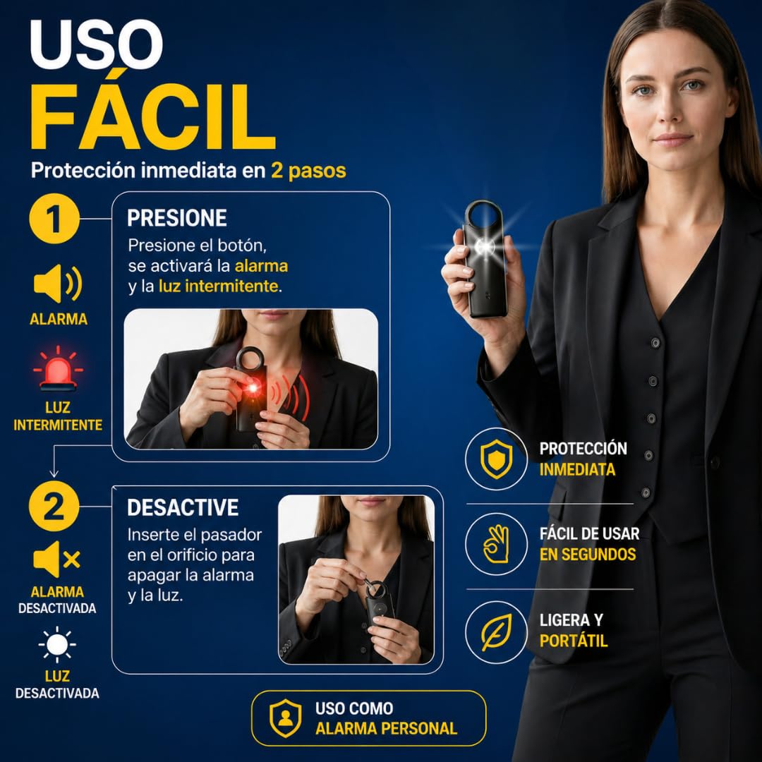 Voltek News Kit Alarma Metal Pestillo de Seguridad Mujer Defensa + Detector Puerta y Ventana Autodefensa Auto Alarma Mini Independiente + Silbato Emergencia Personal Lámpara Potente 135 DB, USB-C